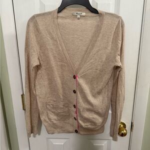 Madewell Button Up Cardigan Sweater Sz S V-Neck Lightweight Tan Stretch